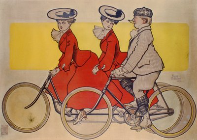 Hombre en una bicicleta y mujeres en un tándem, 1905 de Rene Vincent
